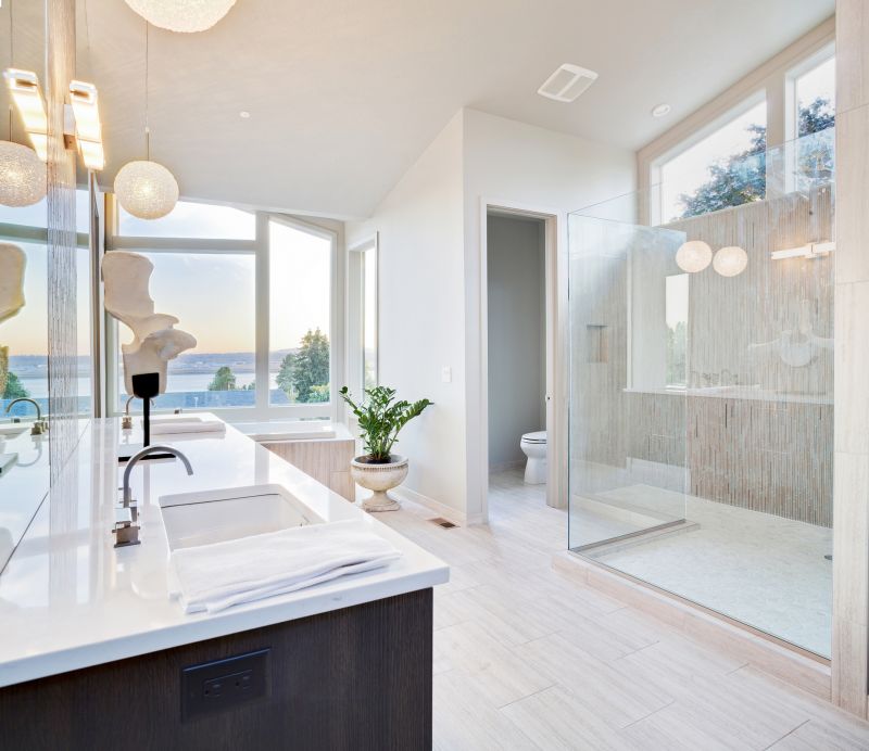 Modern residential bathroom with walk-in shower